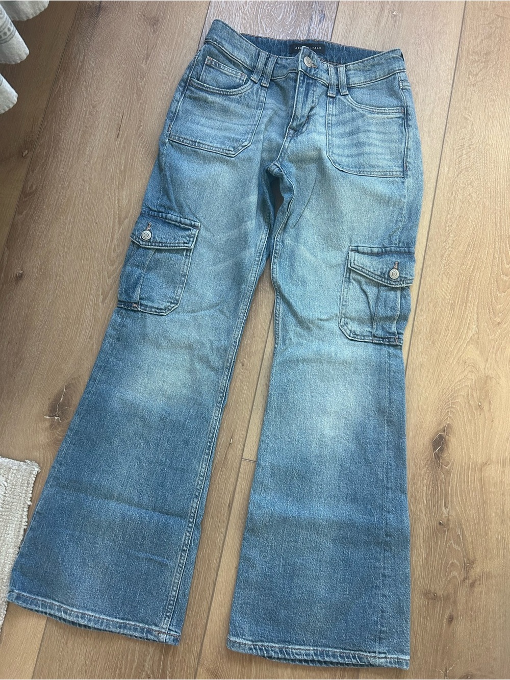 Classic Blue Cargo Flare Jeans - Women's